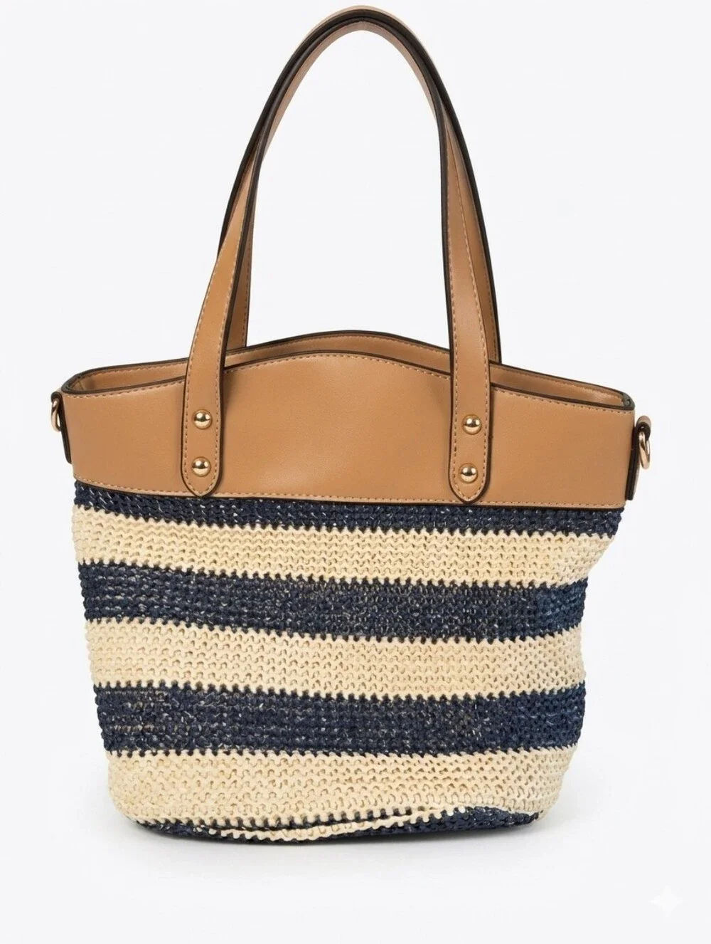 Olivia Miller Tan and Navy Striped Straw Tote